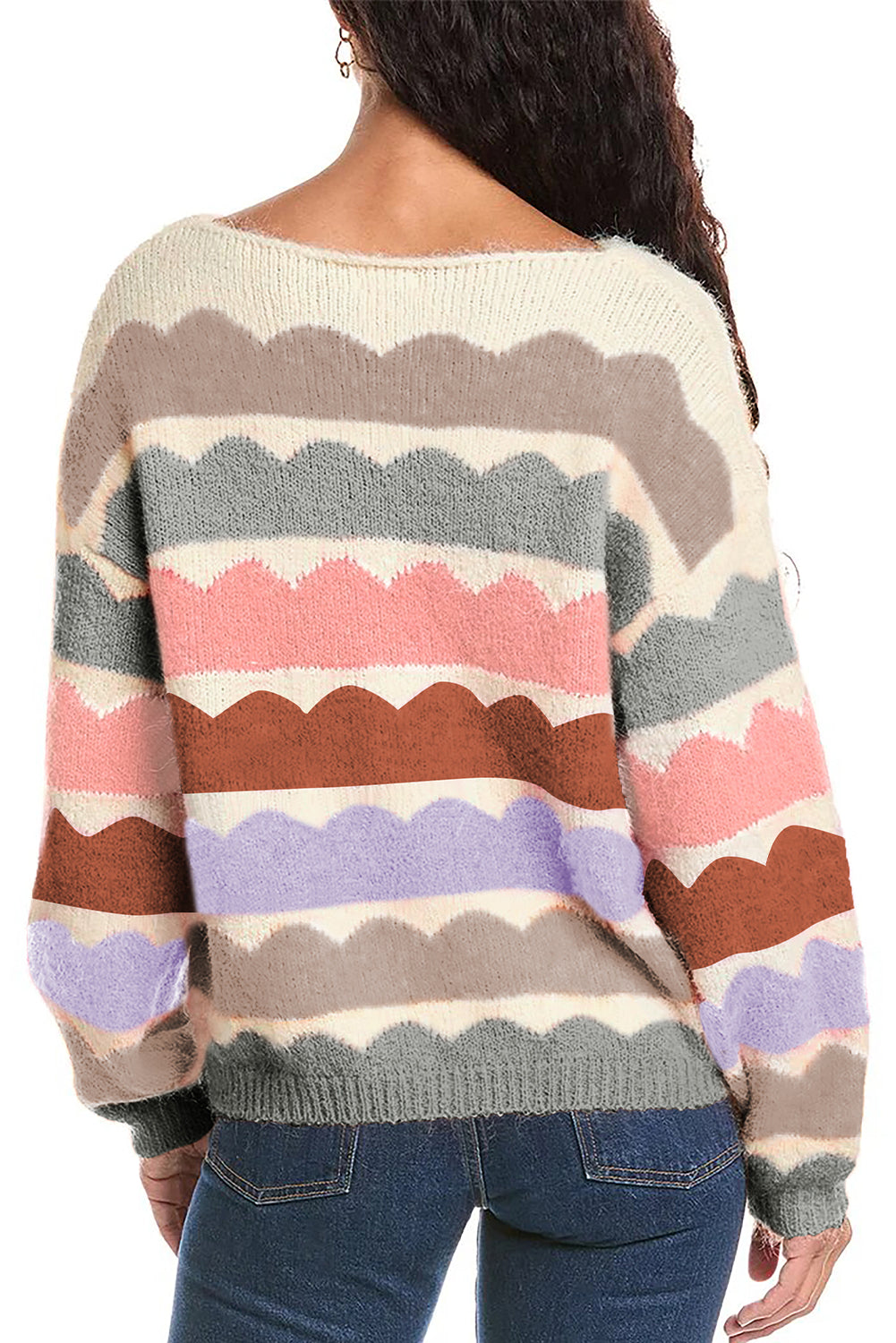 Kaia Wave Striped Balloon Sleeve Sweater