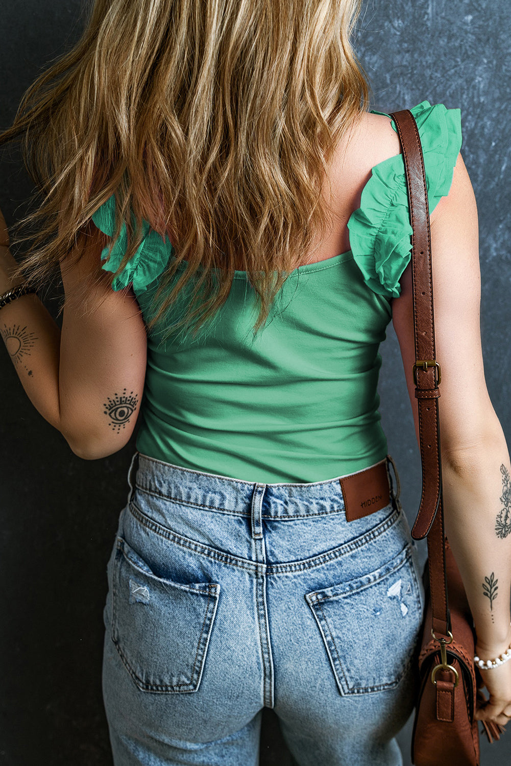 Solid Ruffle Strap Top