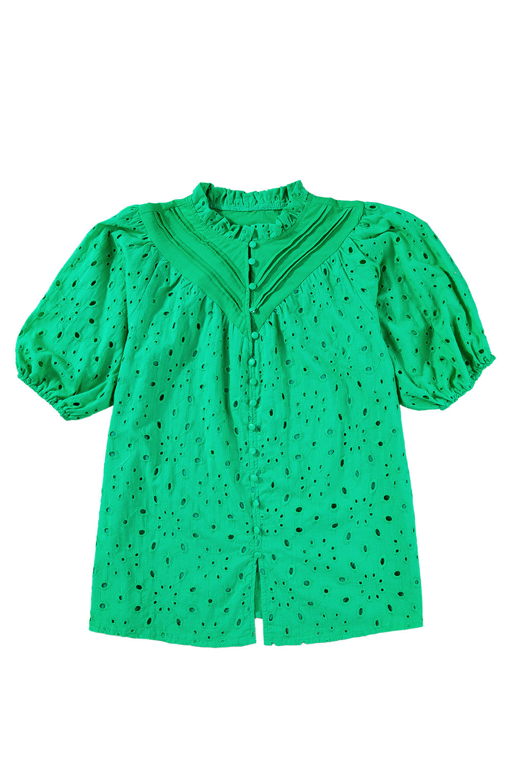 Eyelet Short Puff Sleeve Blouse