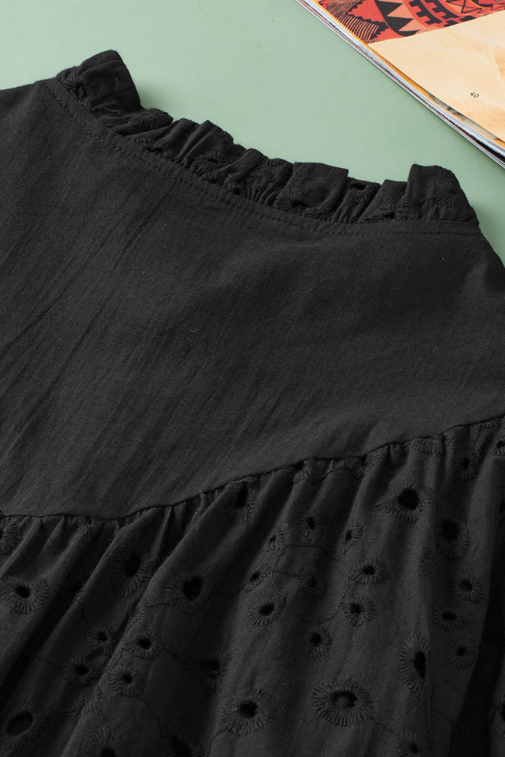 Eyelet Short Puff Sleeve Blouse