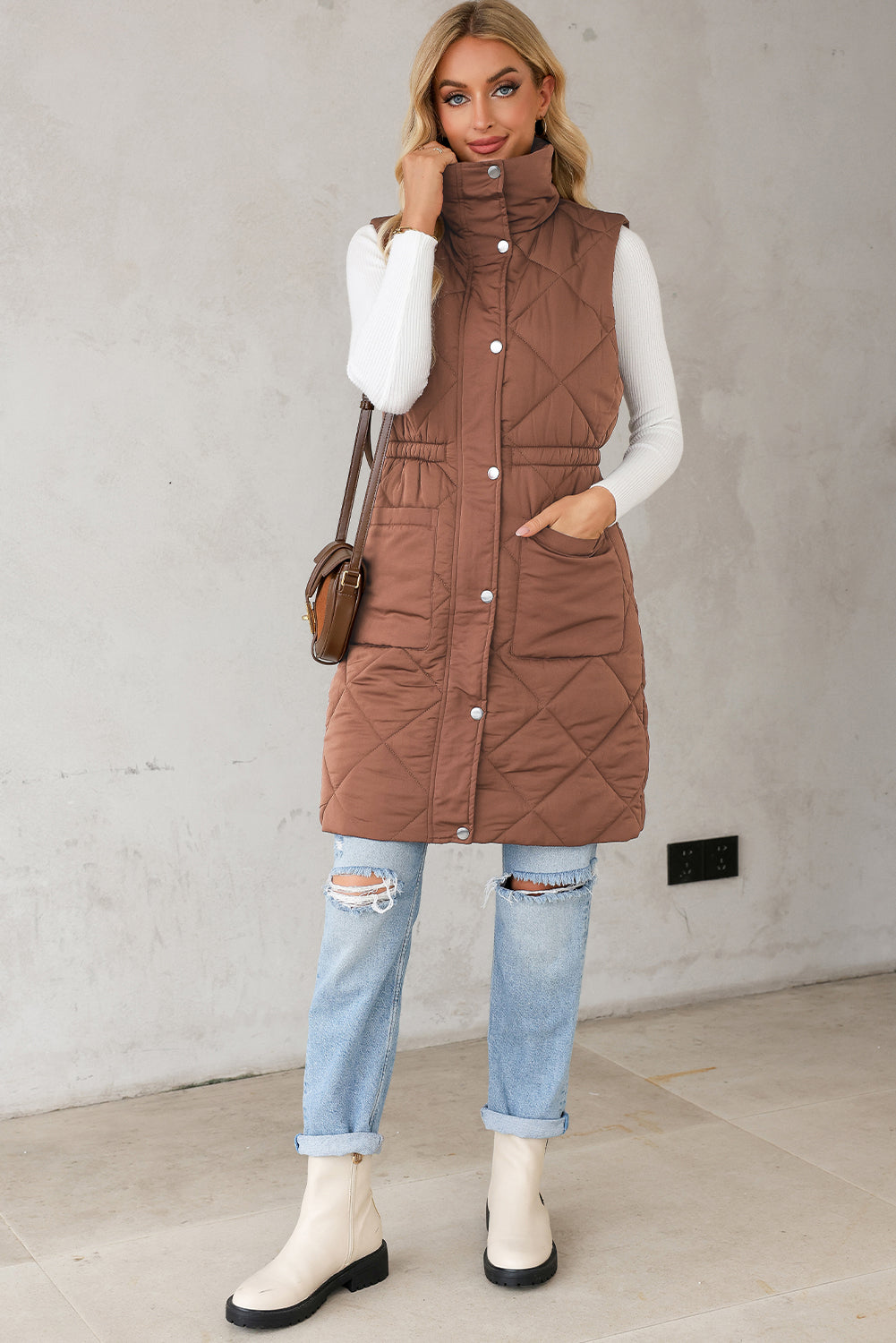 Puffer Quilted Long Vest Coat