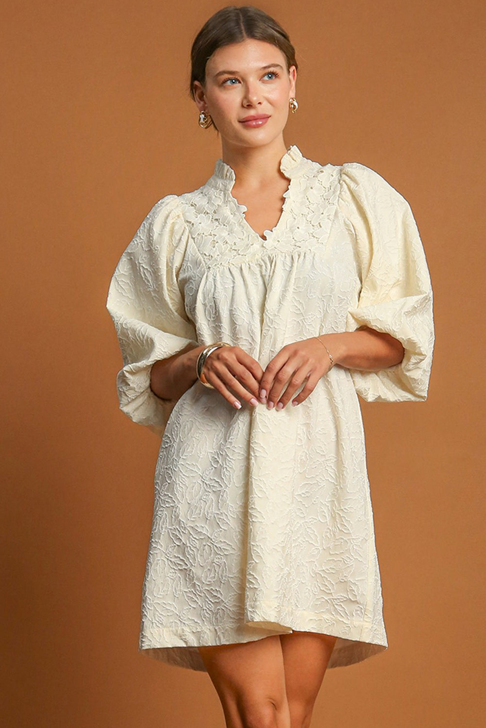 Evara Textured Frill V-Neck Mini Dress