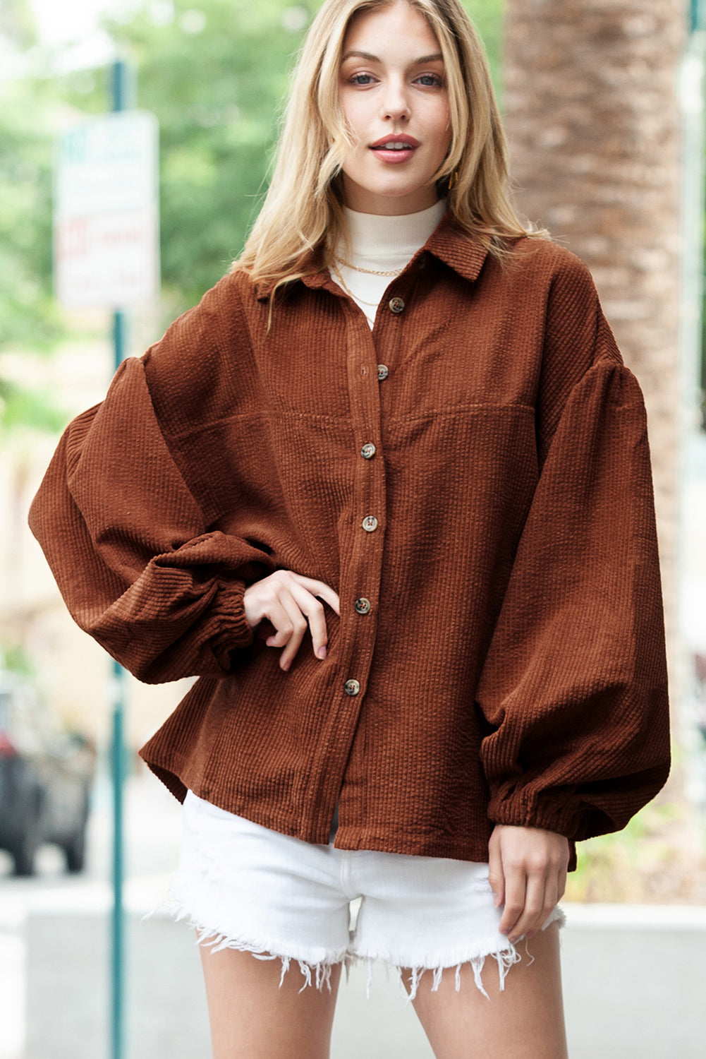 Amara Corduroy Lantern Sleeve Jacket
