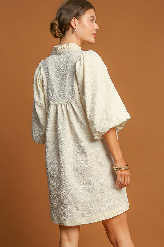 Evara Textured Frill V-Neck Mini Dress