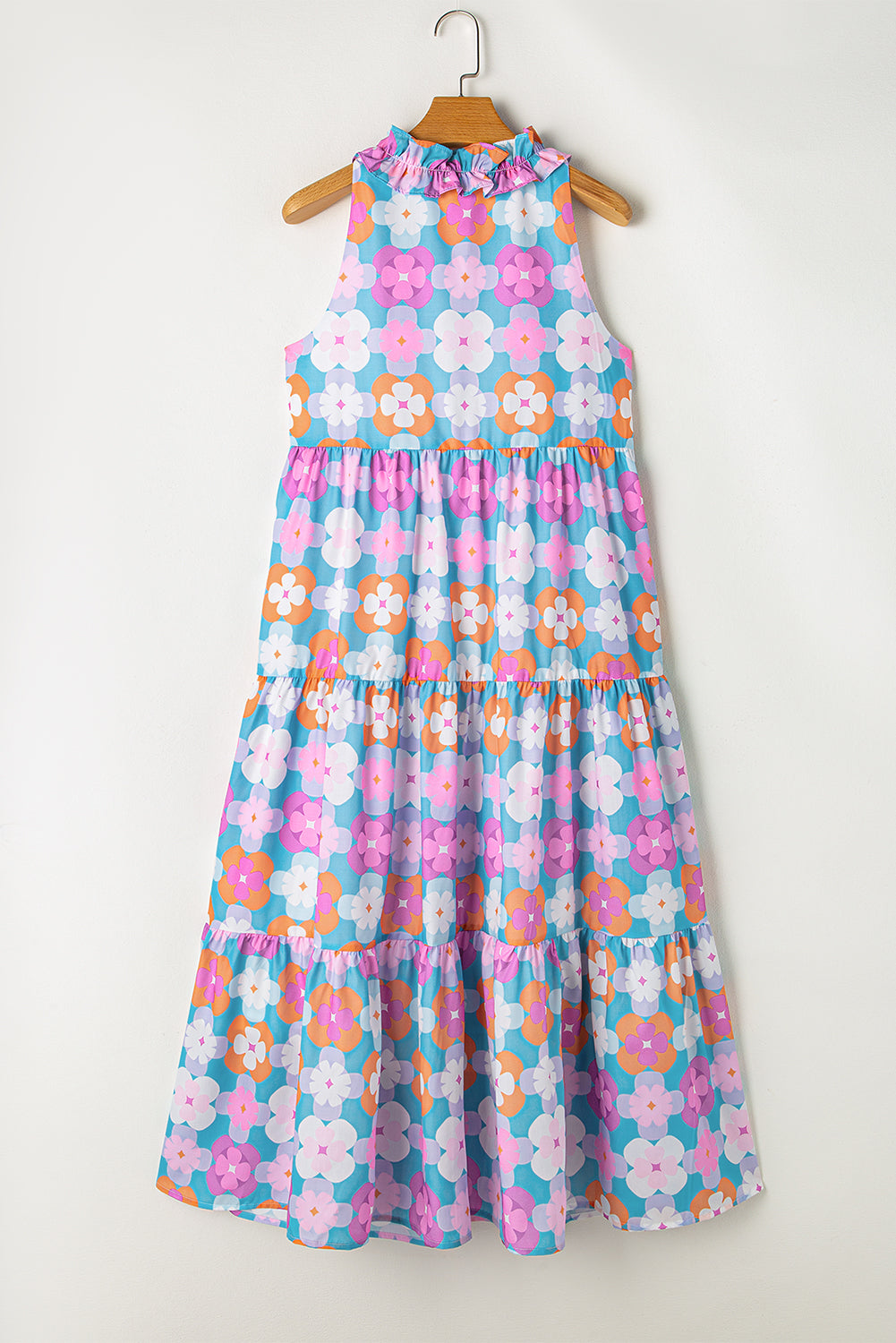 Lina Retro Floral Sleeveless Tiered Maxi Dress