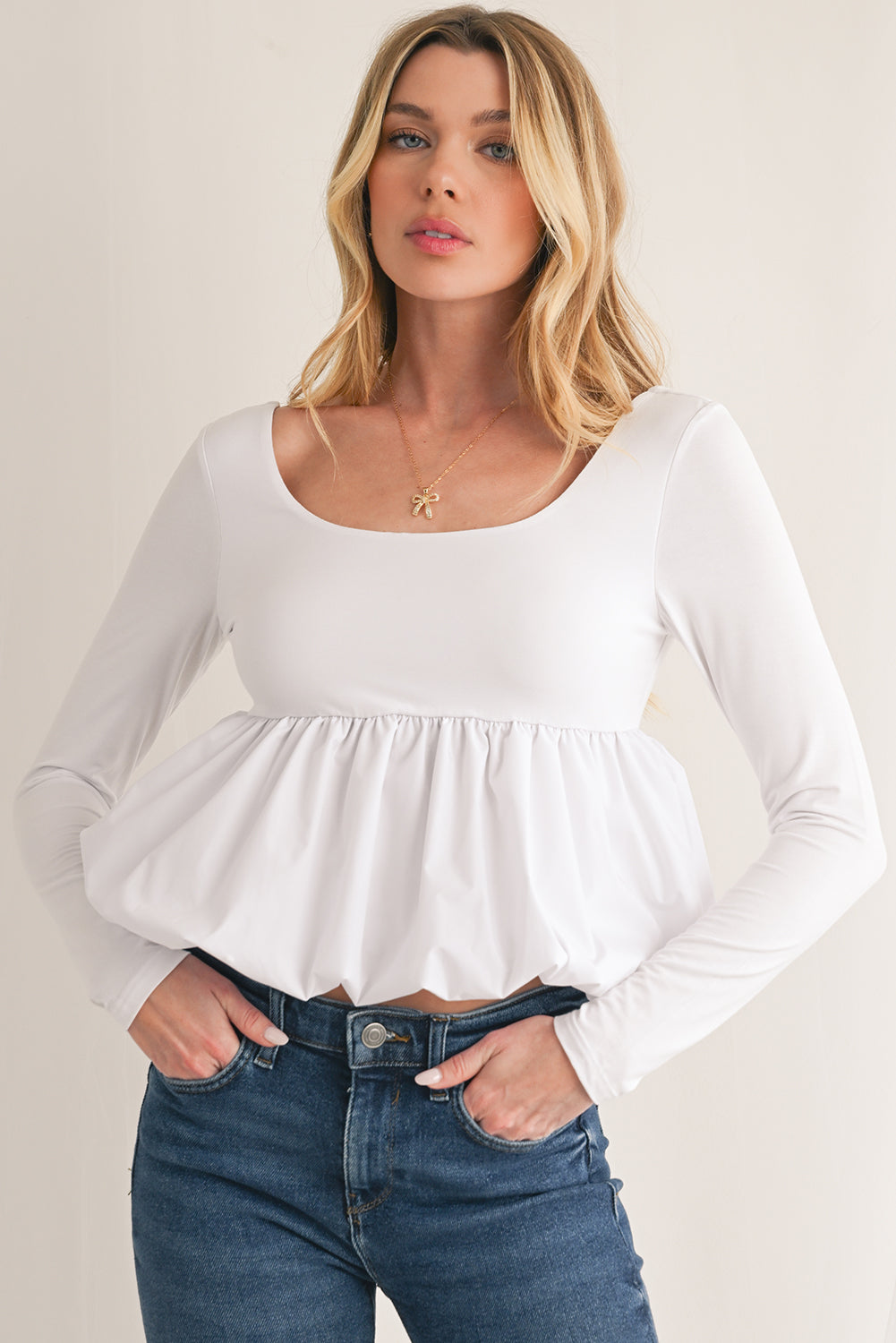 Mirah Bubble Hem Long Sleeve Top