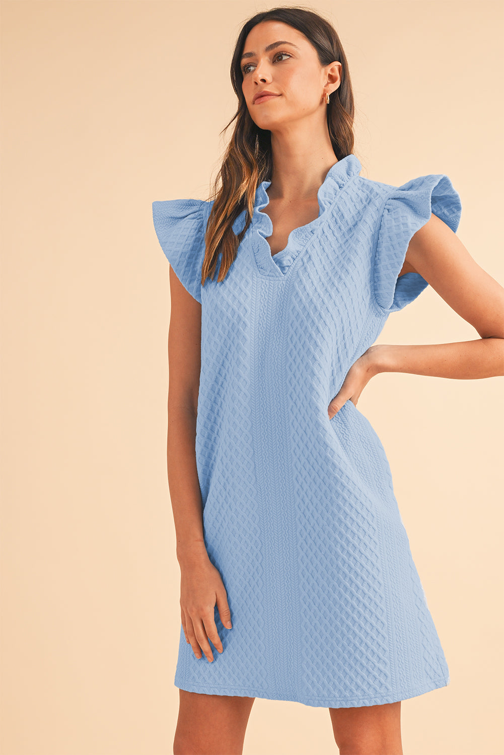 Ira Textured Ruffle V-Neck Mini Dress