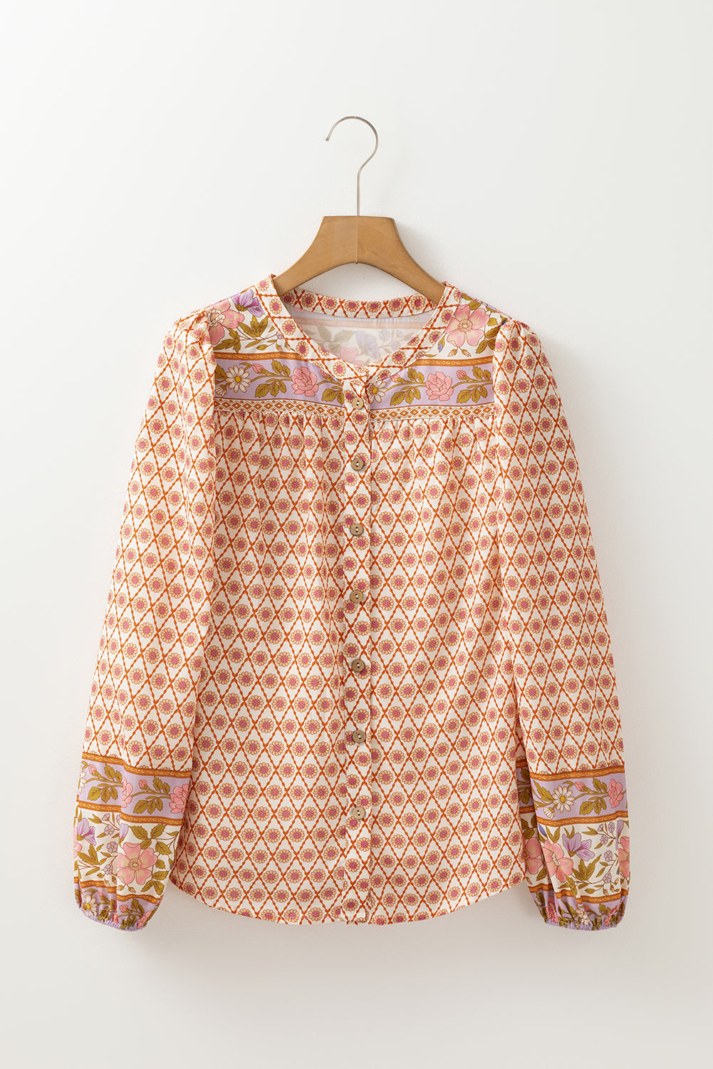 Amira Floral Puff Sleeve V-Neck Button Blouse