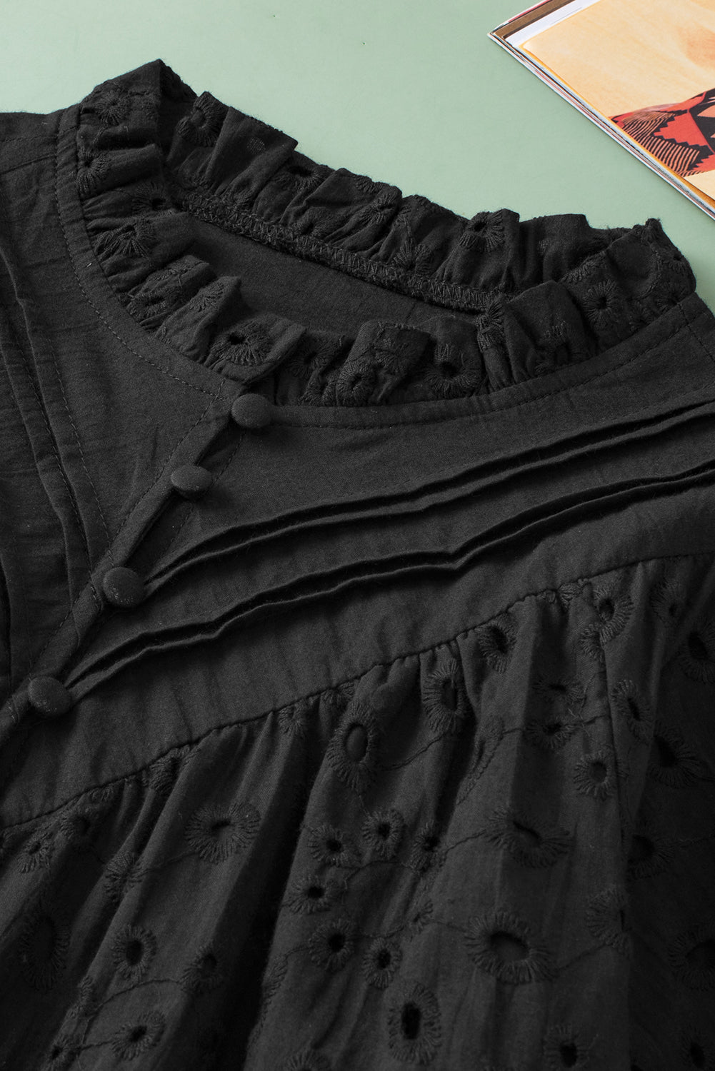 Eyelet Short Puff Sleeve Blouse