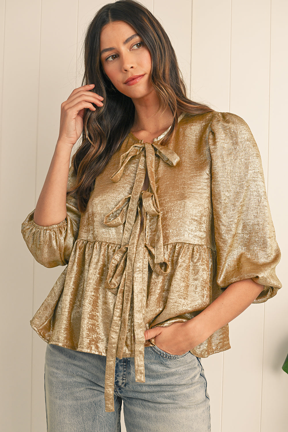 Sia Bowknot Front Puff Sleeve Blouse