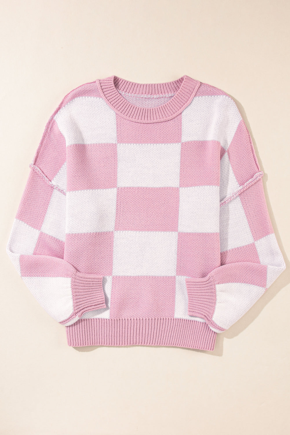 Checked Bishop Sleeve Pullover Sweater