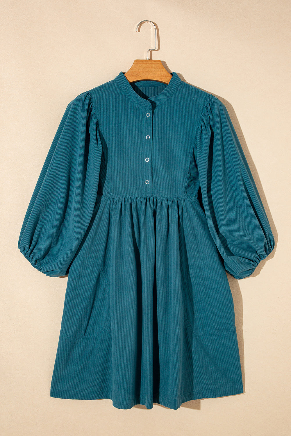 Corduroy Empire Waist Lantern Sleeve Dress