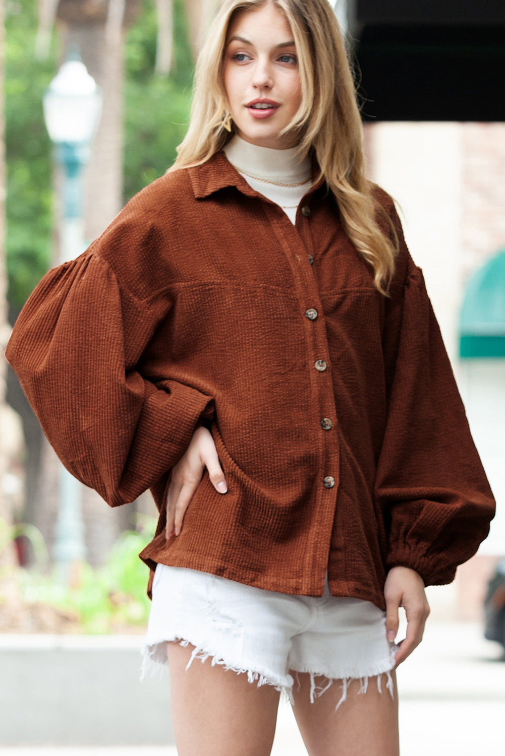 Amara Corduroy Lantern Sleeve Jacket
