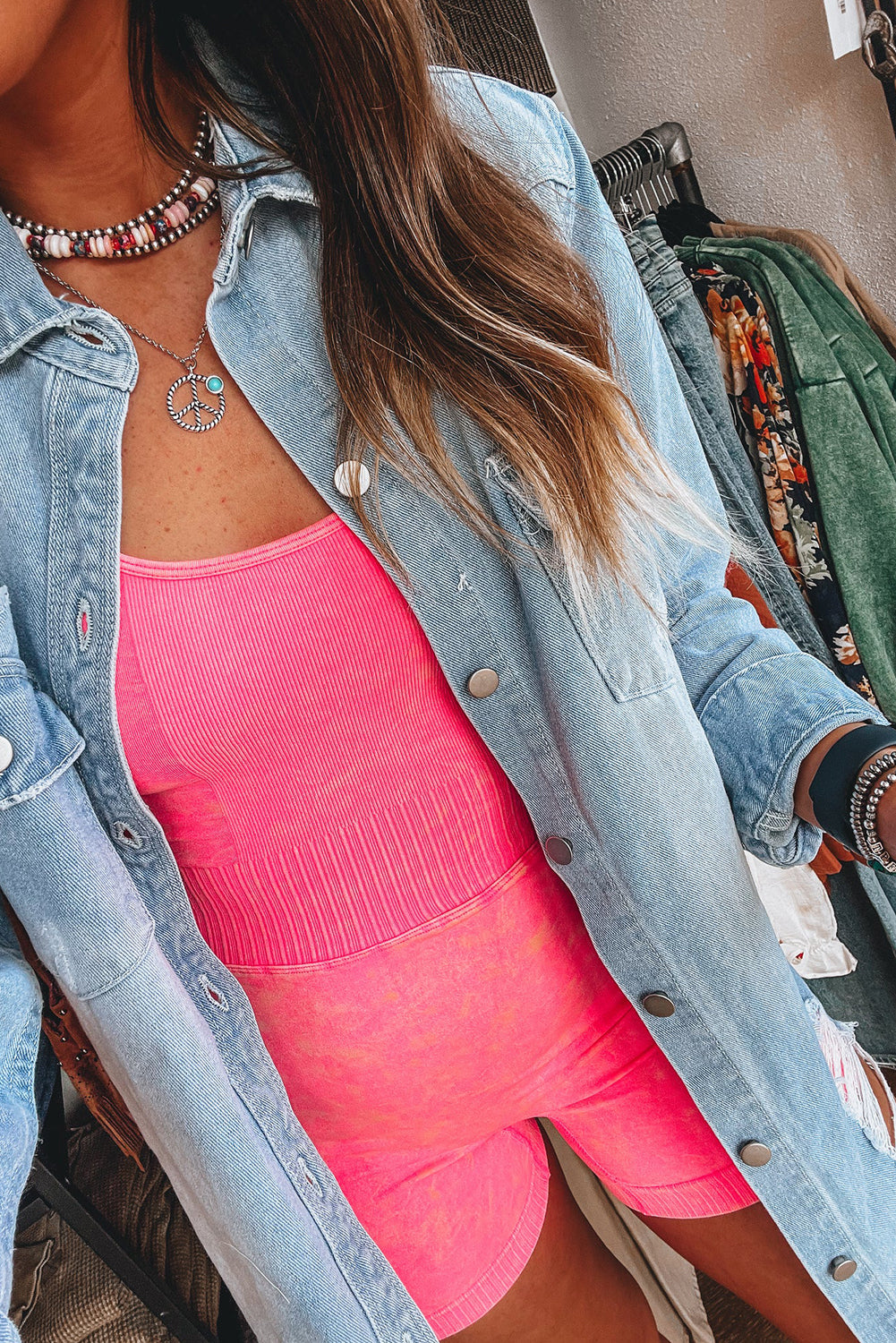 Beau Blue Light Wash Distressed Long Denim Jacket