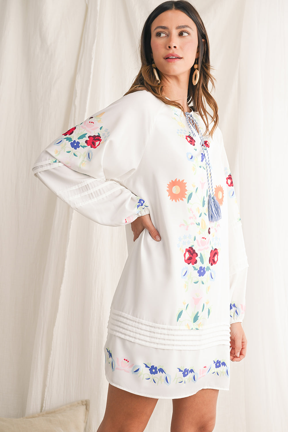 Fiona Floral Tassel Tie V-Neck Mini Dress
