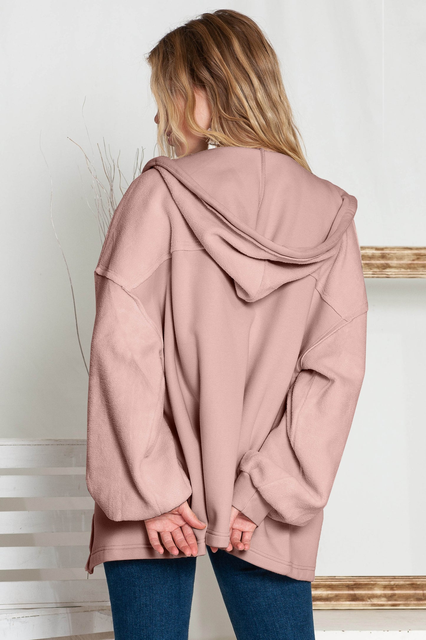 Flap Pockets Bishop Sleeve Zip Up Hoodie