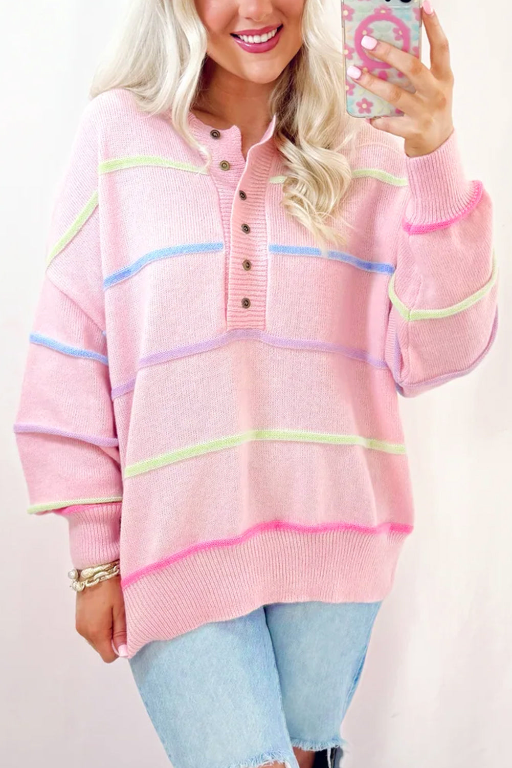 Aria Striped Henley Sweater