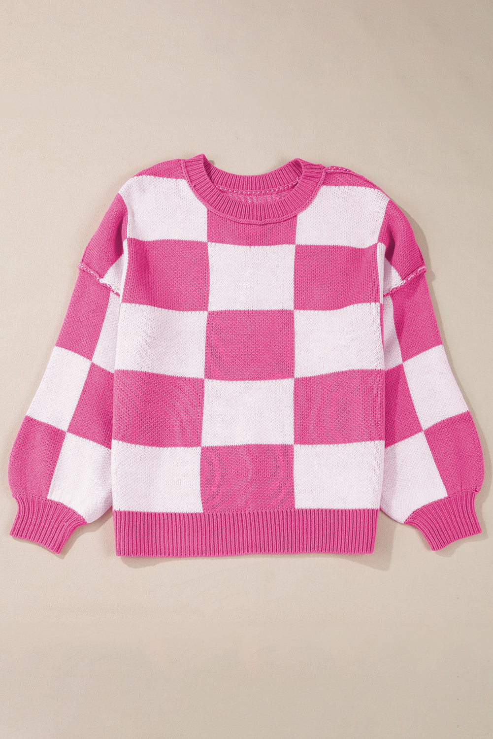 Checked Bishop Sleeve Pullover Sweater