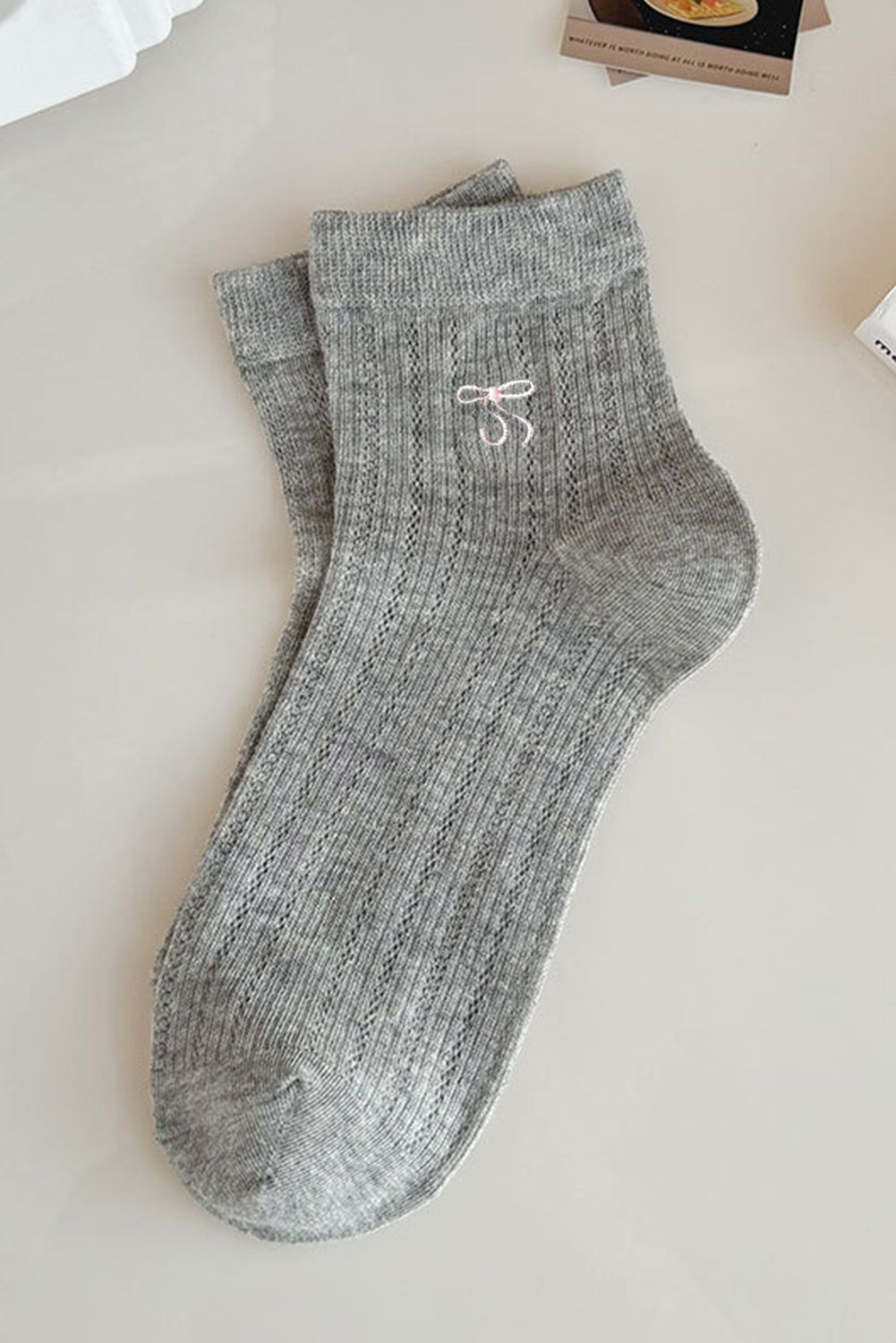 Grey Bowknot Ankle Socks