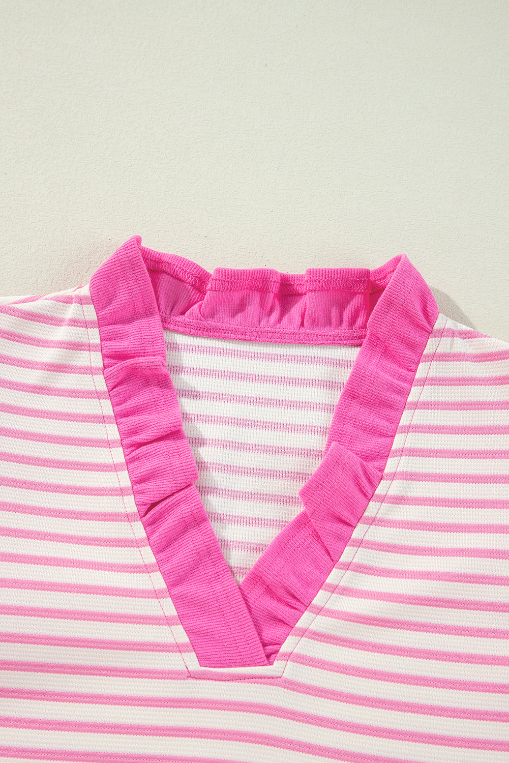 Pink Stripe Ruffle V-Neck Top