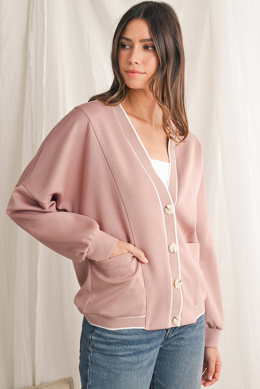 Livia Button Down Sweatshirt Cardigan
