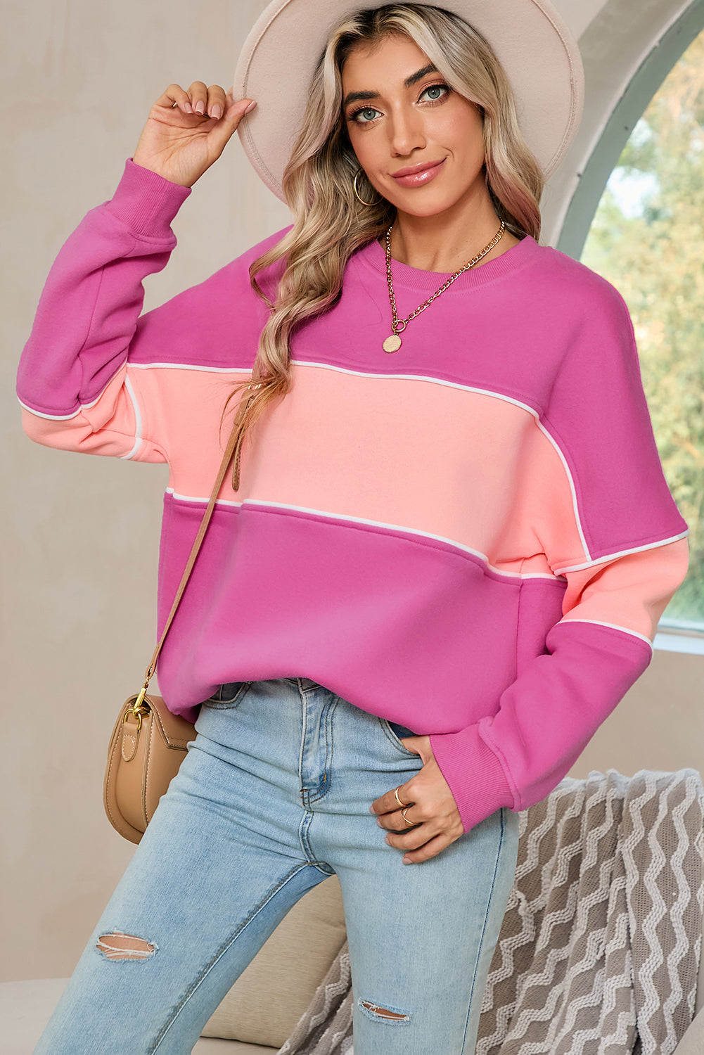 Sunset Pink Colorblock Sweatshirt