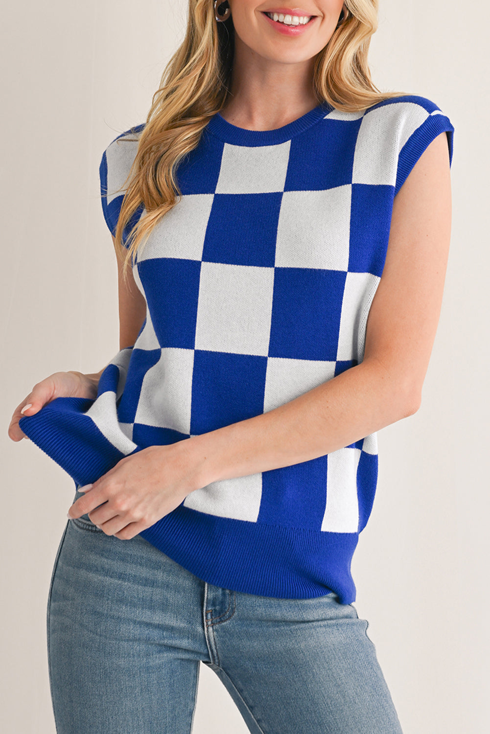 Kai Checkered Knit Vest Top