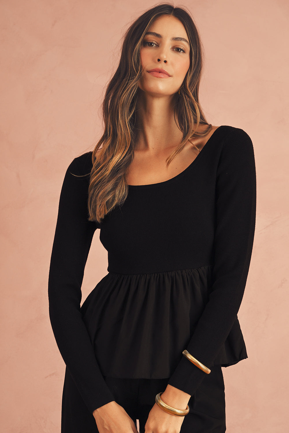 Ciara Long Sleeve Peplum Knit Top