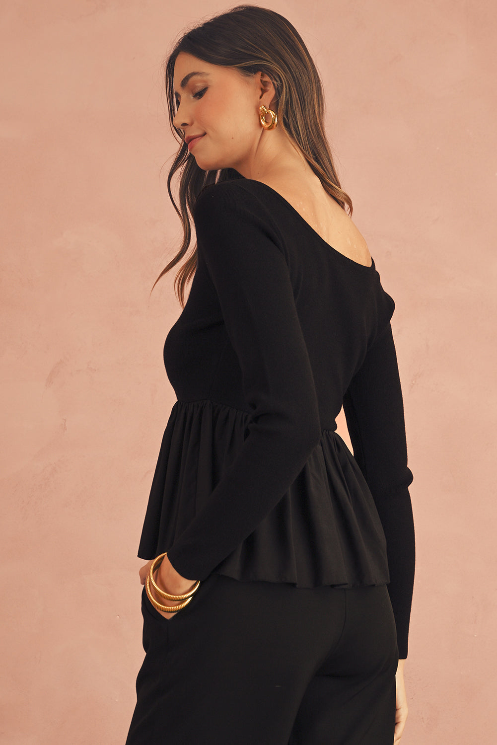 Ciara Long Sleeve Peplum Knit Top