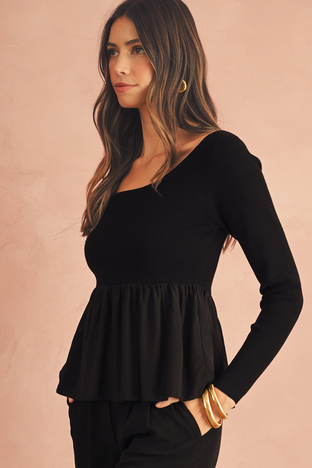 Ciara Long Sleeve Peplum Knit Top