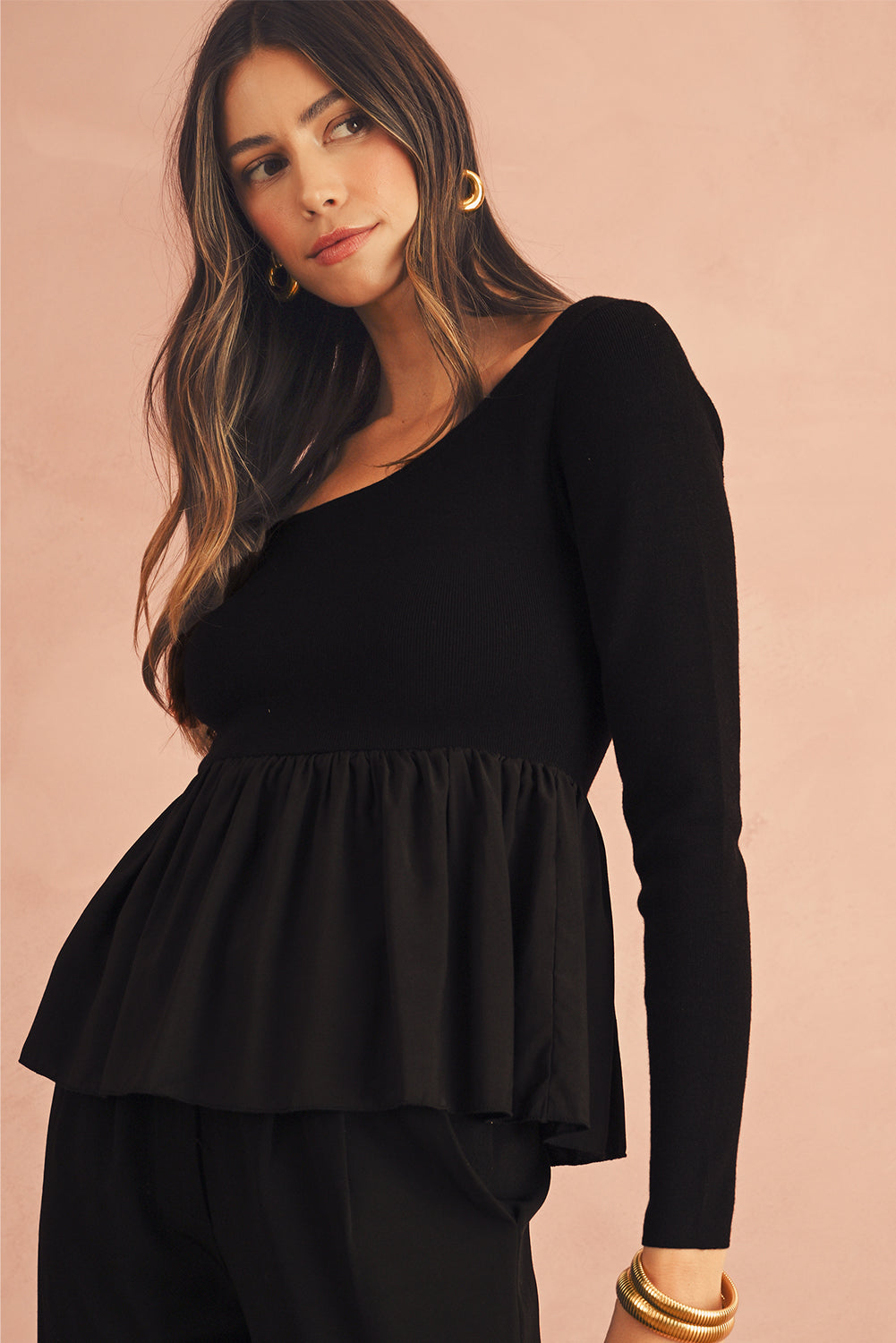 Ciara Long Sleeve Peplum Knit Top
