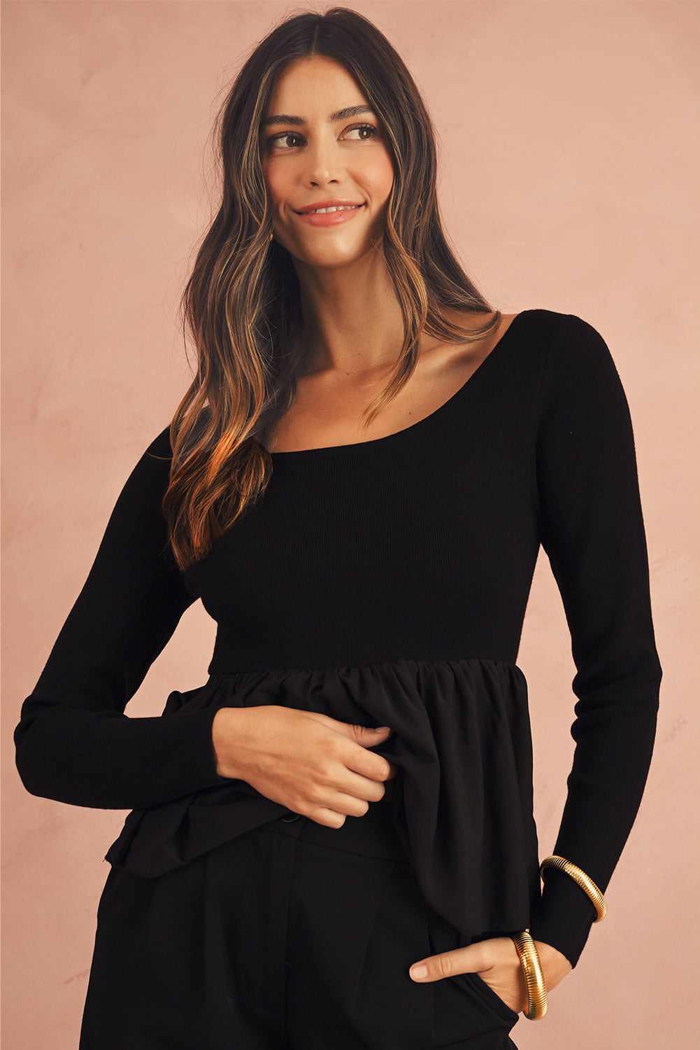 Ciara Long Sleeve Peplum Knit Top