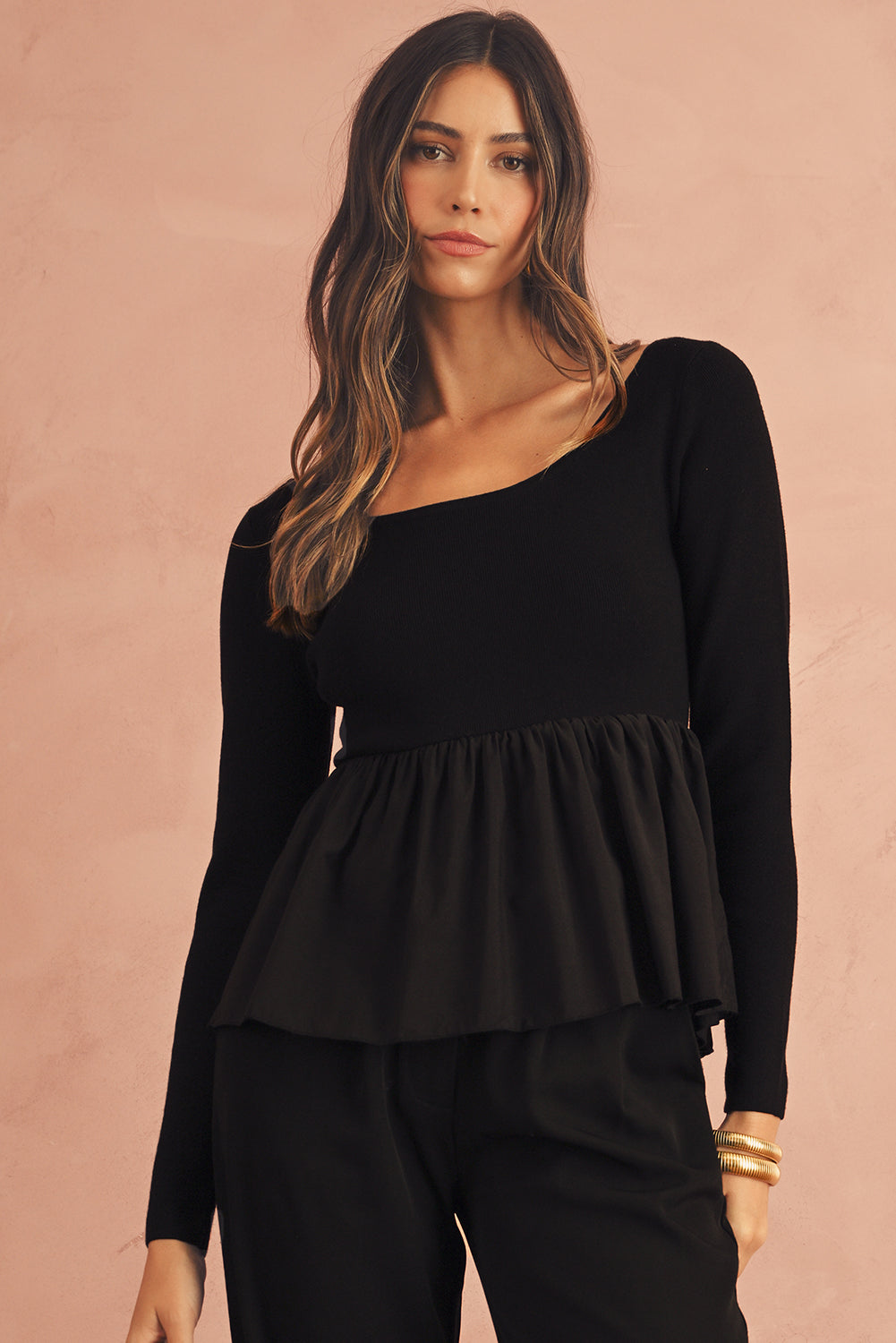 Ciara Long Sleeve Peplum Knit Top