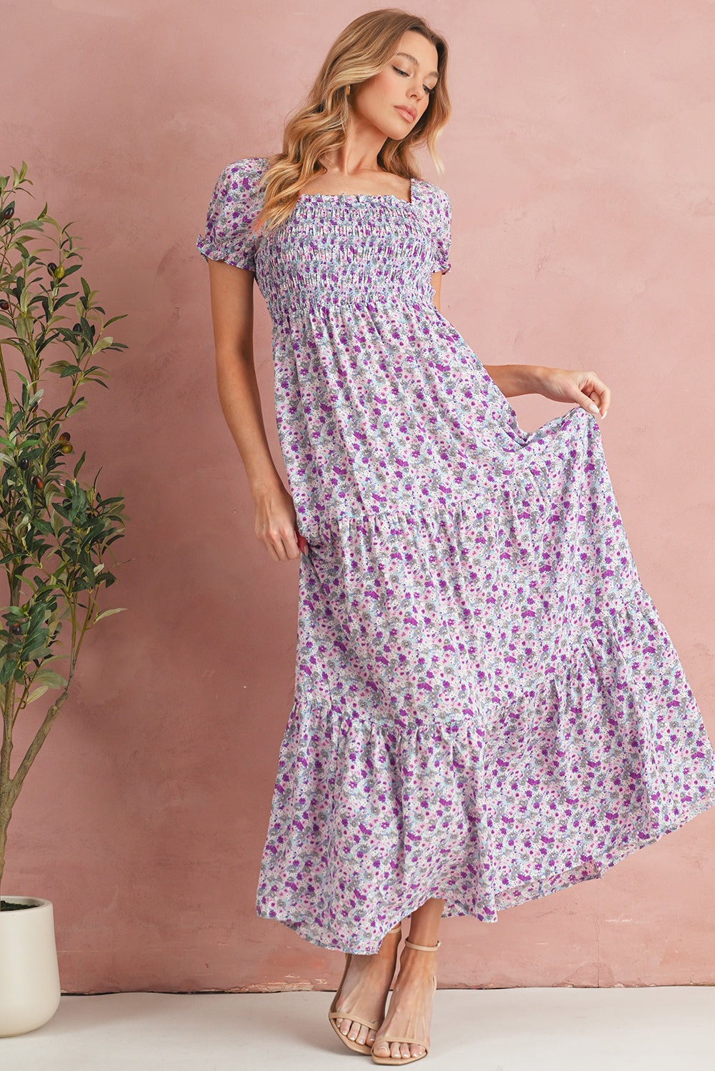 Wisteria Floral Smocked Maxi Dress