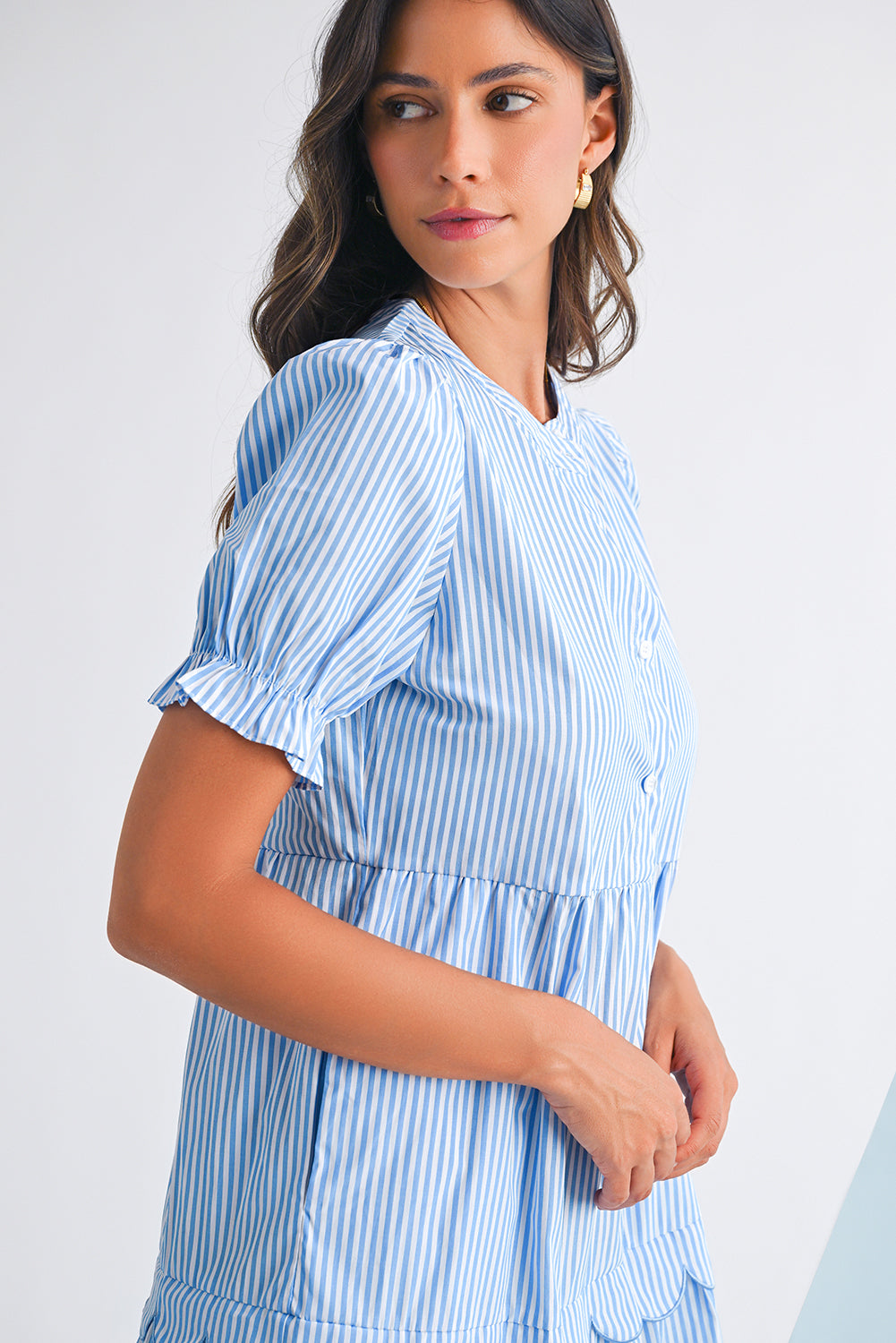 Celeste Striped Scallop Tiered Dress