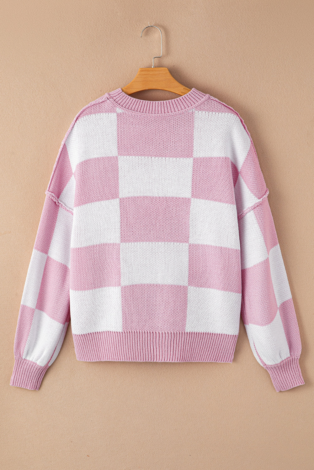 Checked Bishop Sleeve Pullover Sweater