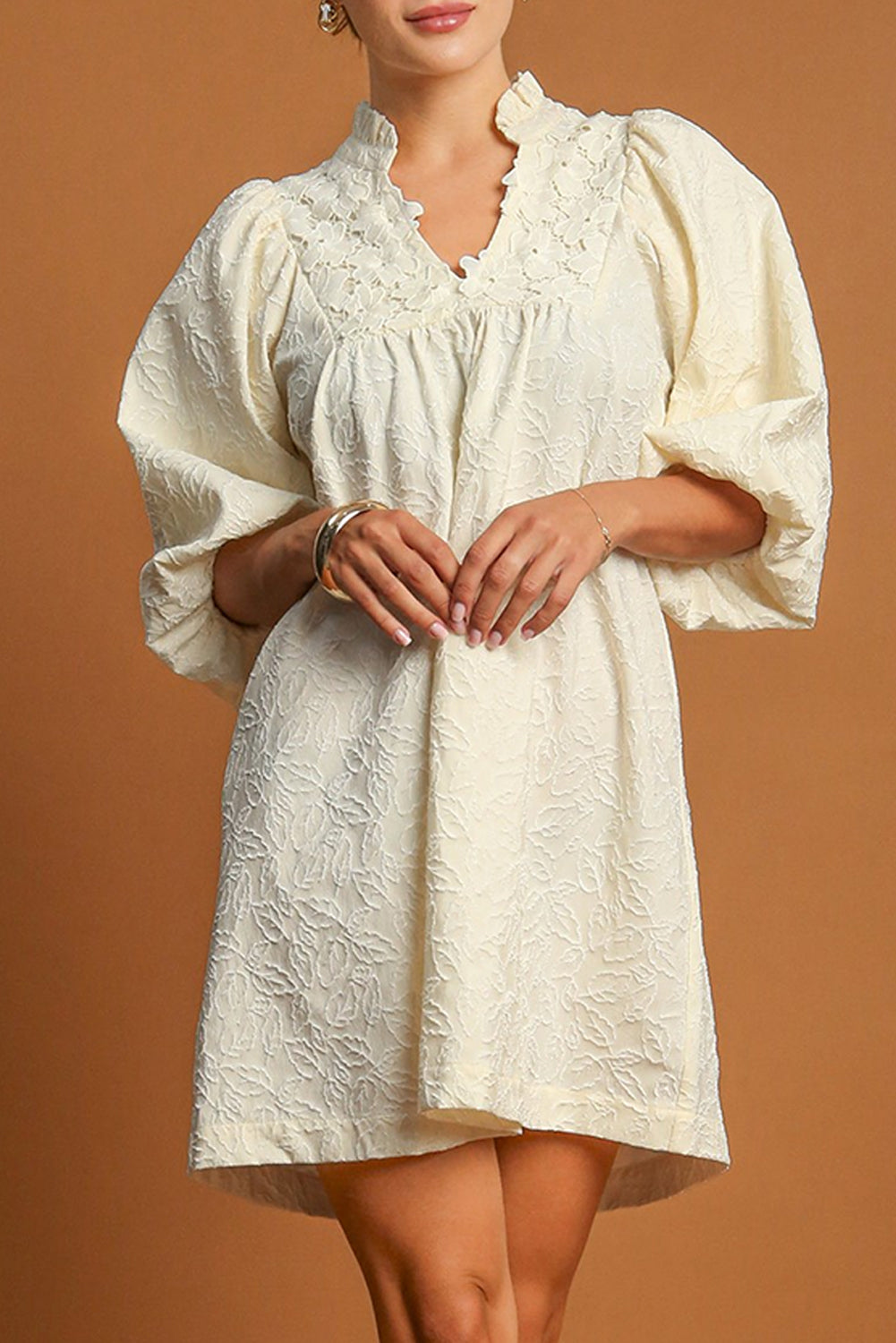 Evara Textured Frill V-Neck Mini Dress
