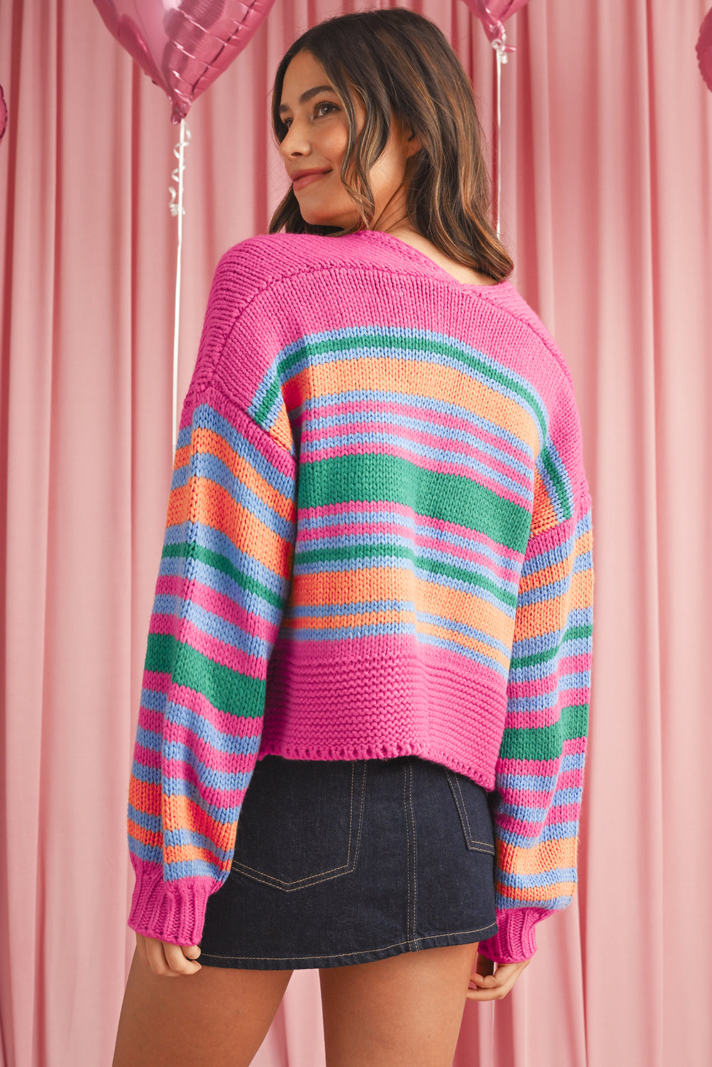 Rosie Striped Puff Sleeve Open Front Cardigan