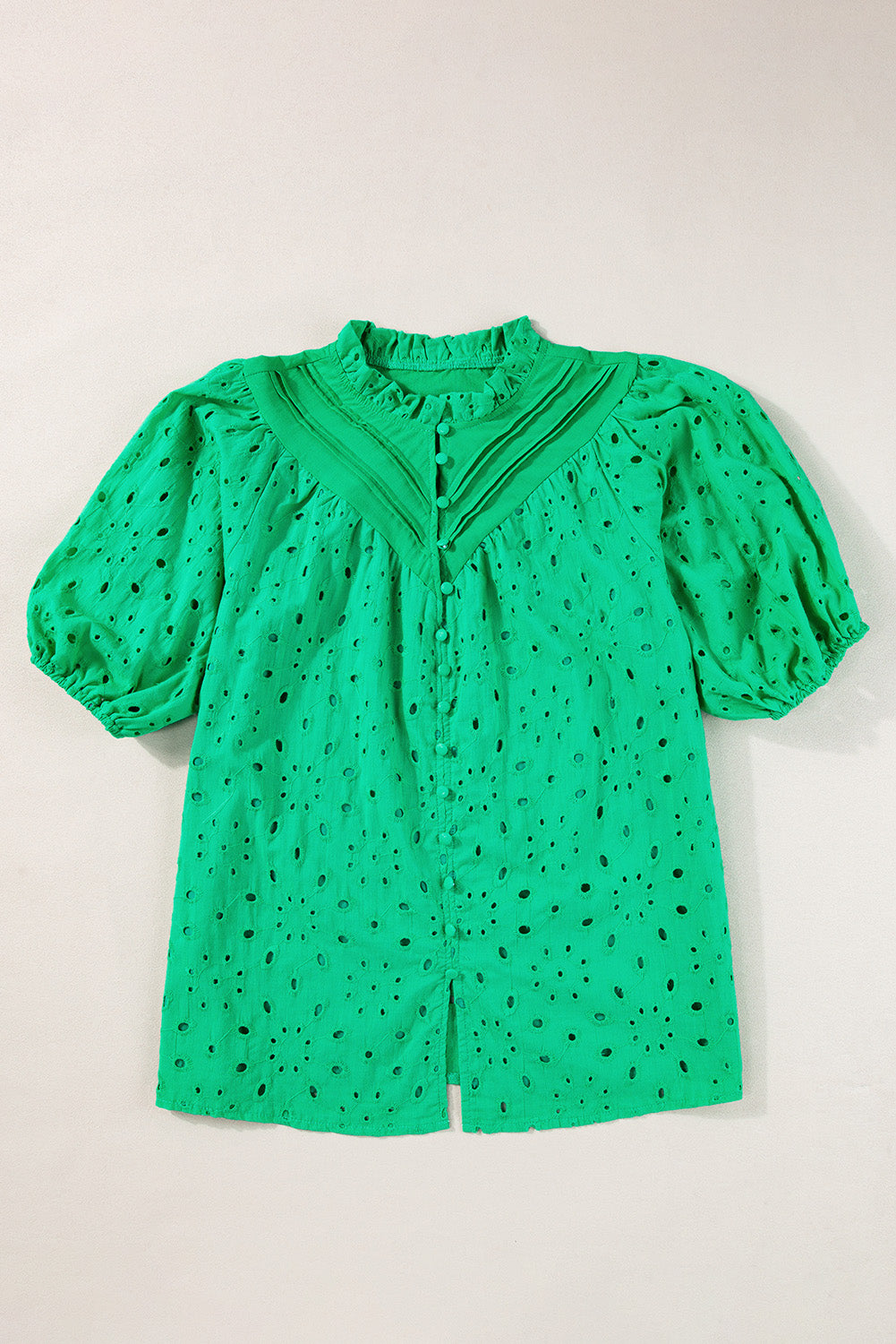 Eyelet Short Puff Sleeve Blouse