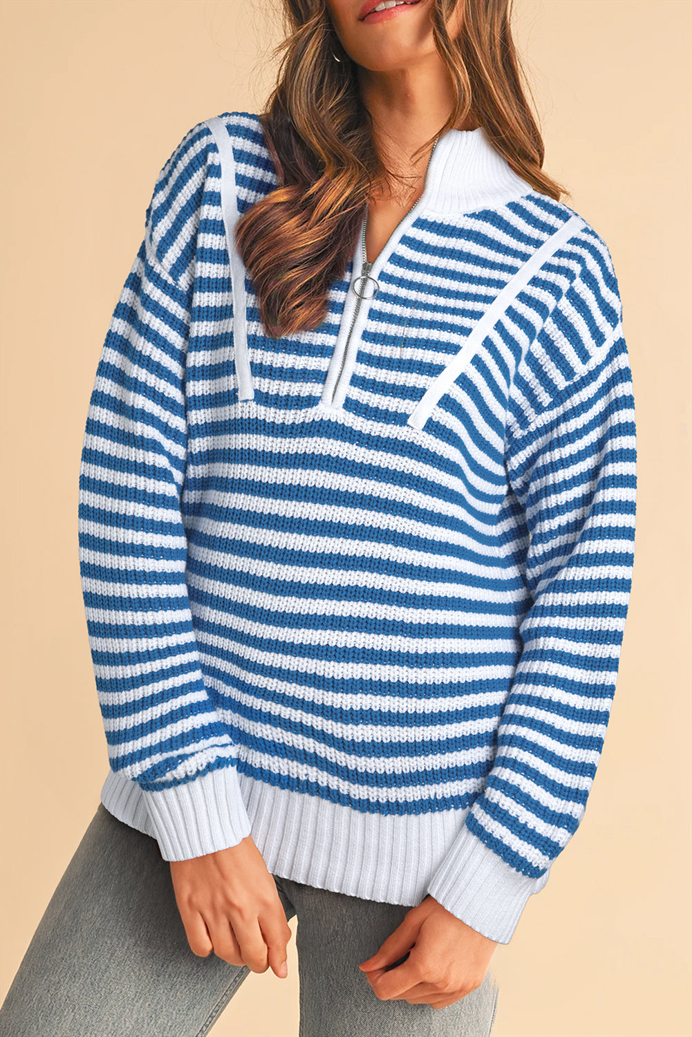 Nylah Striped Half-Zip Sweater