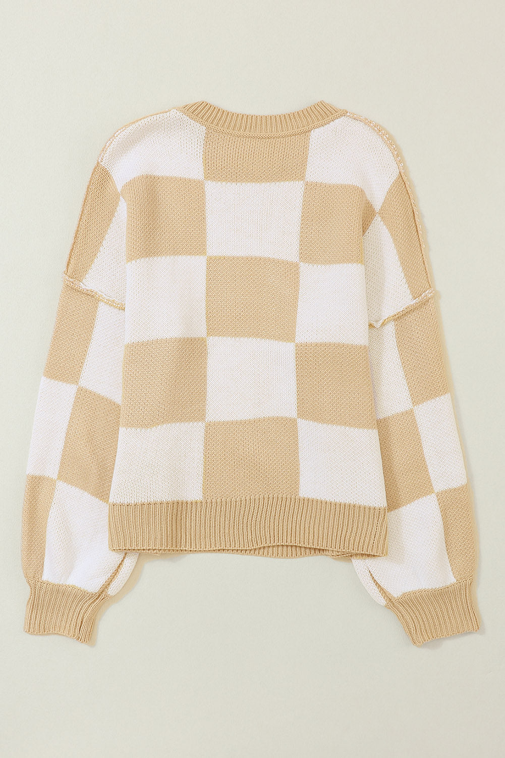 Checked Bishop Sleeve Pullover Sweater