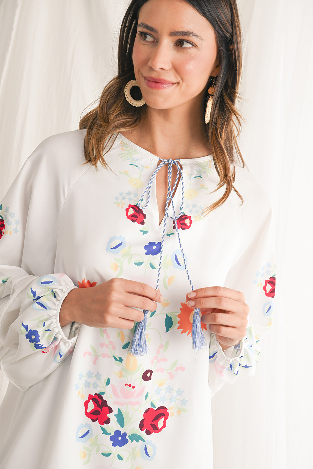 Fiona Floral Tassel Tie V-Neck Mini Dress