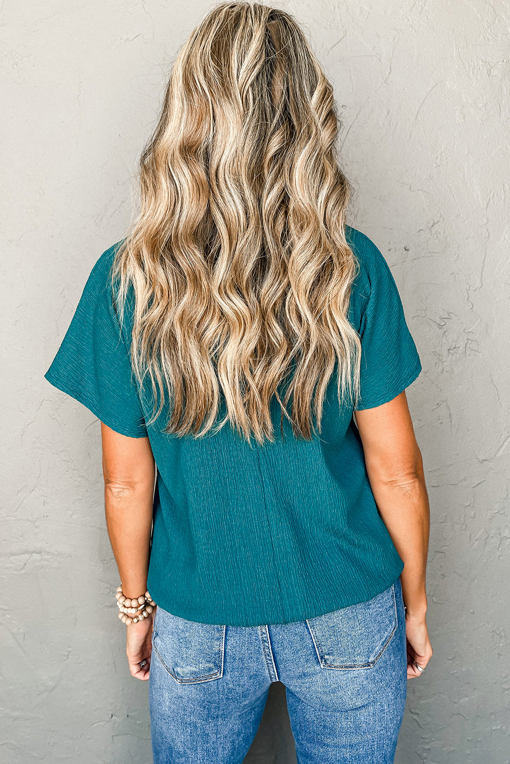 Basic Plain Textured V Neck T-Shirt