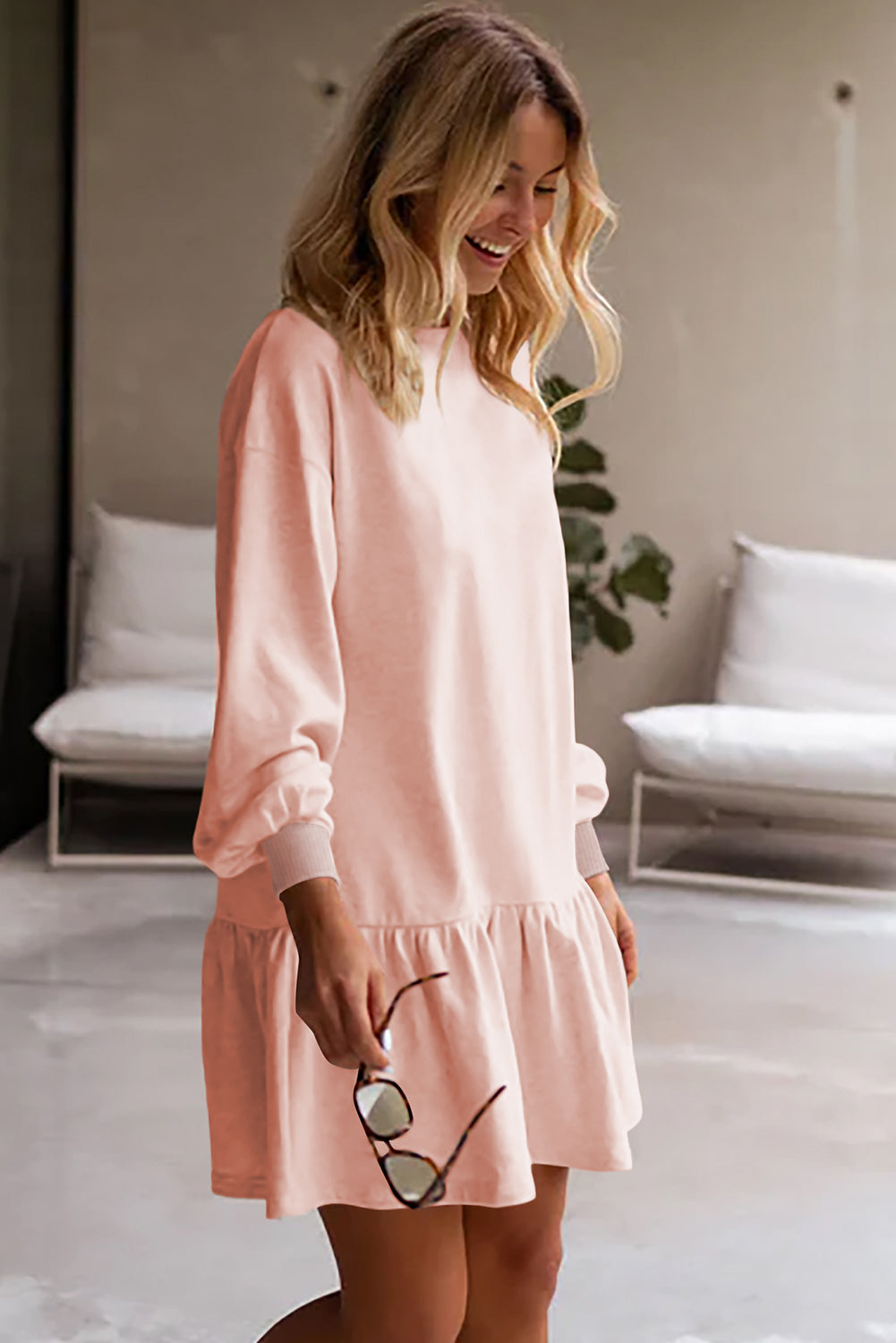 Ruffle Hem Mini Sweatshirt Dress