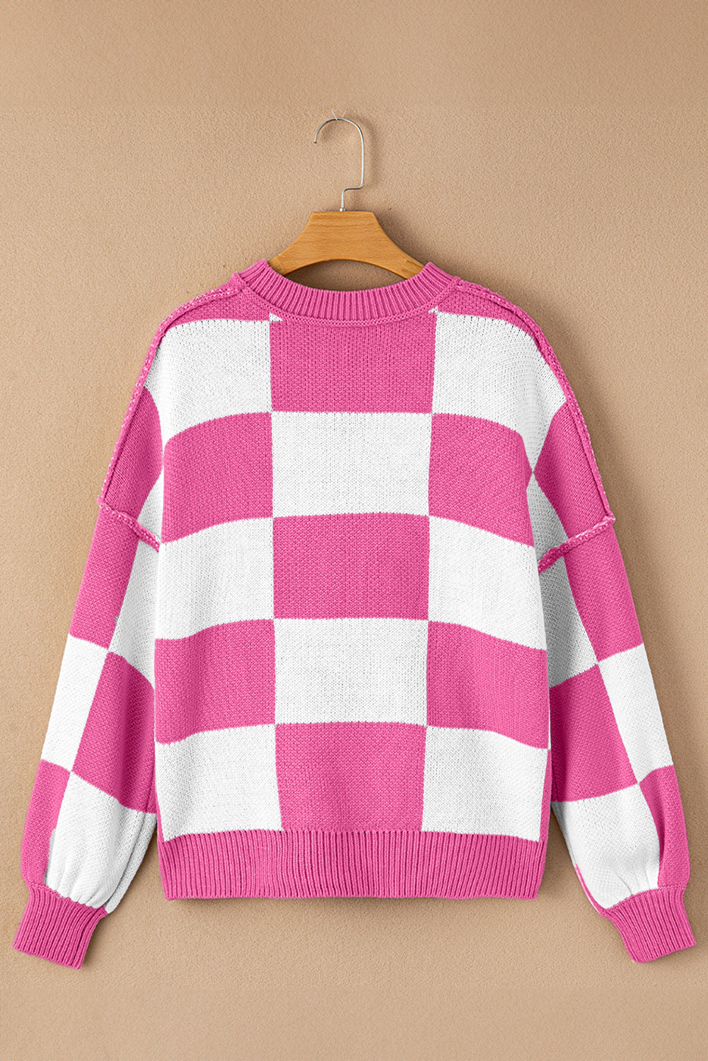 Checked Bishop Sleeve Pullover Sweater