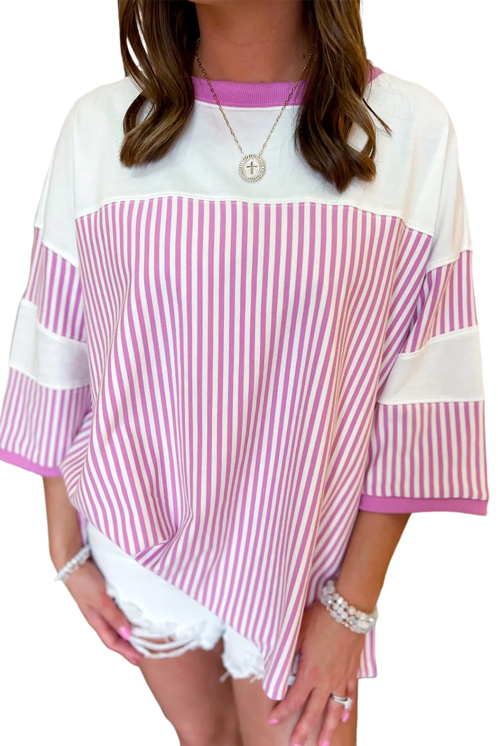 Phalaenopsis Striped Patchwork Oversized T-Shirt