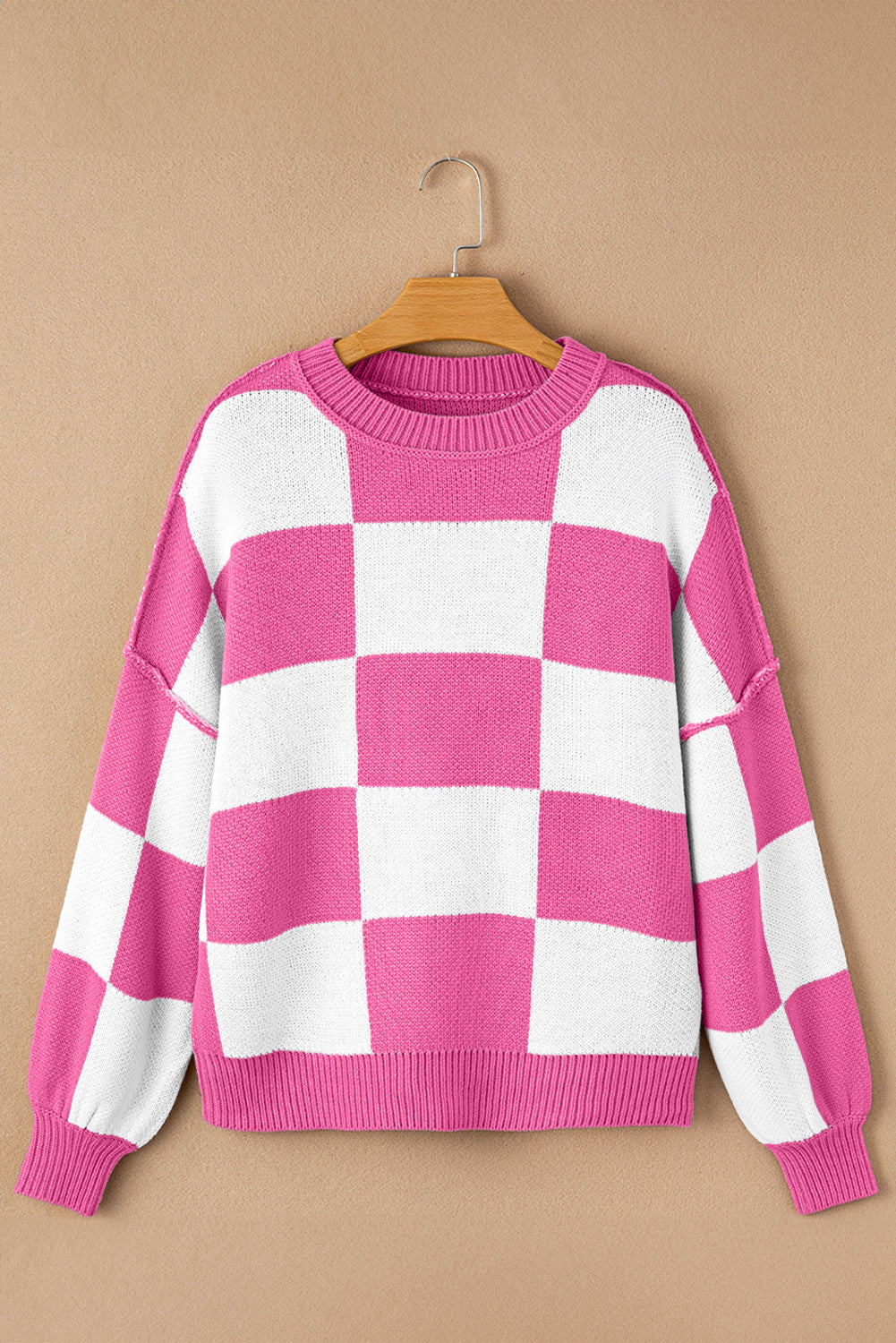 Checked Bishop Sleeve Pullover Sweater