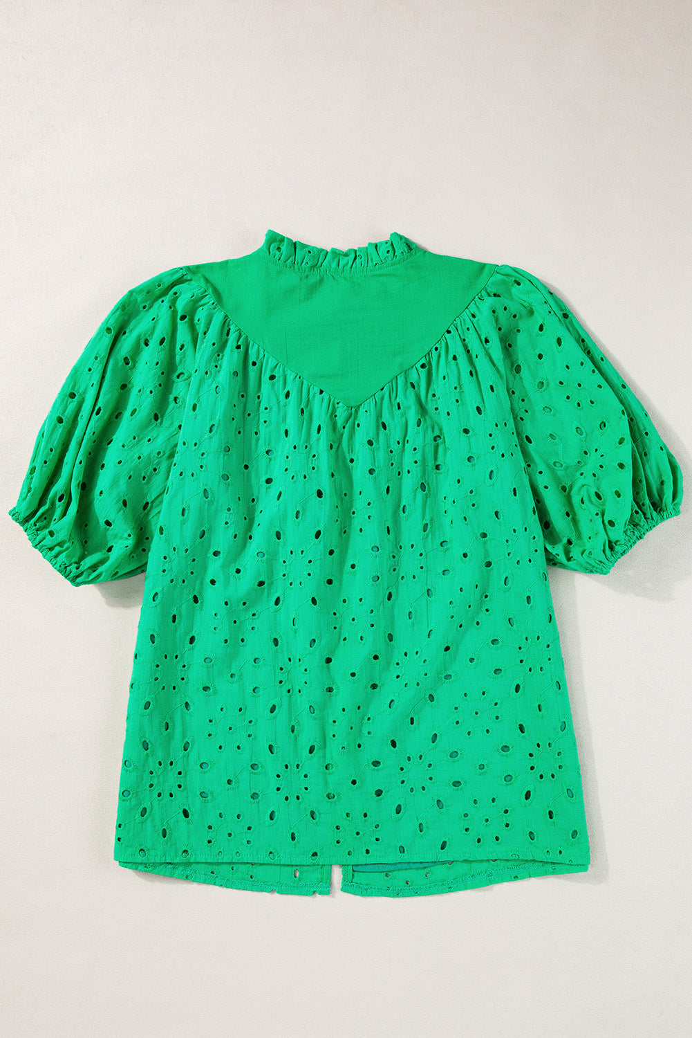 Eyelet Short Puff Sleeve Blouse
