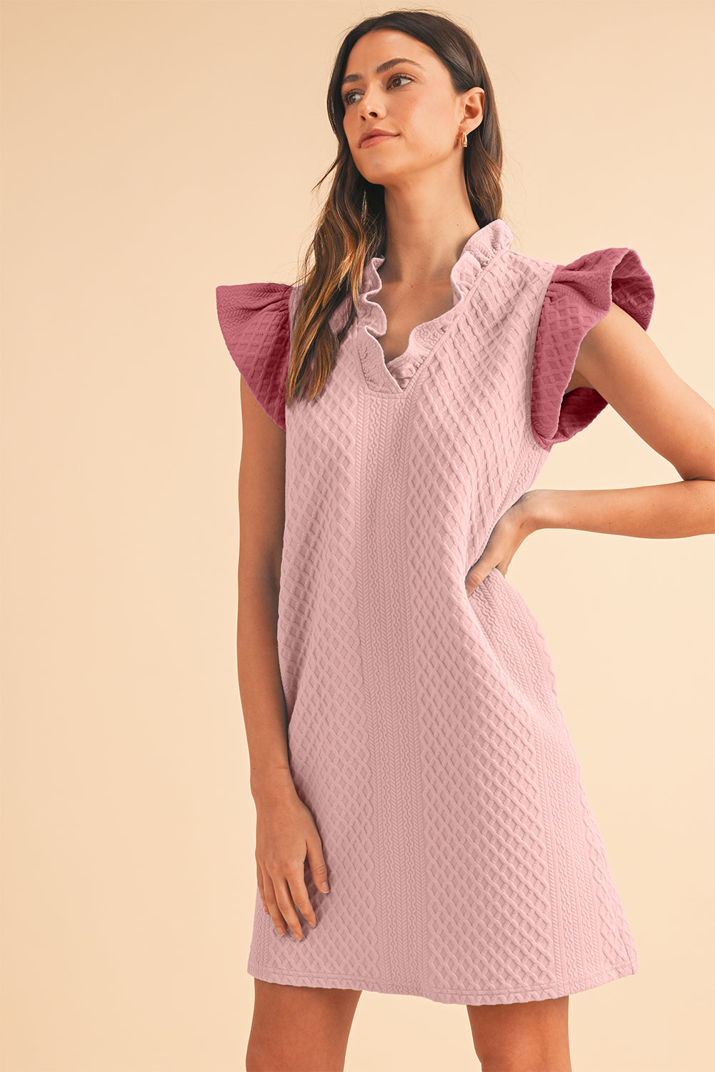 Ira Textured Ruffle V-Neck Mini Dress