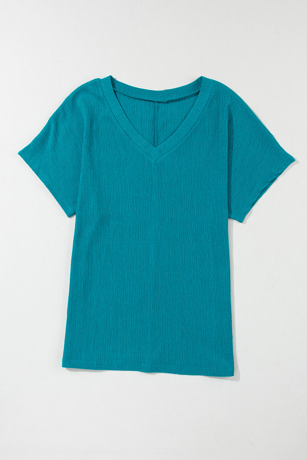 Basic Plain Textured V Neck T-Shirt